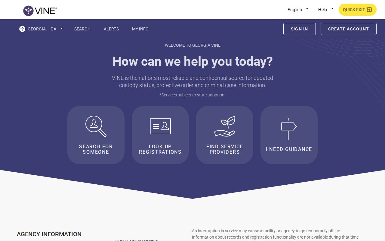 Georgia VINE offender search and notification portal